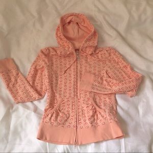 Apple pattern print pink zip up hoodie - small